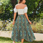 Nadorine Women High Waisted Long Skirt Flowy Drawstring Maxi Skirt