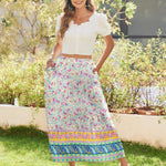 Nadorine Maxi Skirts Boho Pleated A-Line Flowy Swing Skirt