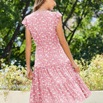 Nadorine Casual Ruffle Sleeve V Neck Midi Dress