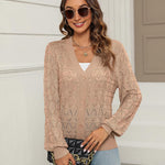 Nadorine Women's Long Sleeve Crochet Cropped Cardigan