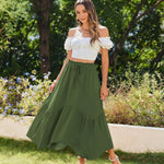 Nadorine Women High Waisted Long Skirt Flowy Drawstring Maxi Skirt