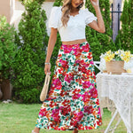 Nadorine Maxi Skirts Boho Pleated A-Line Flowy Swing Skirt