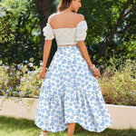 Nadorine Women High Waisted Long Skirt Flowy Drawstring Maxi Skirt