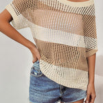 Nadorine Short Sleeve Crochet Sweater Tops