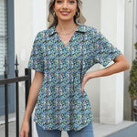 Nadorine Short Sleeve Polo T Shirts Pleated V Neck Tee