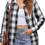 Nadorine Flannel Shirt Women Button Down Long Sleeve Plaid Shirts