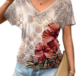 Nadorine Women's Short Sleeve Shirts V Neck Blouse
