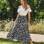 Nadorine Women High Waisted Long Skirt Flowy Drawstring Maxi Skirt