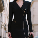 Asymmetric Zip-Front Tailored Mini Dress