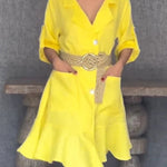 Solid Color Casual Lapel Pocket Ruffle Loose Mini Dress