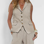 Nadorine Chic Two Pieves Suits Lapel Sleeveless Vest and Wide Leg Pants Sets