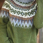 Retro ethnic style geometric pattern round neck loose knit sweater