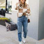 Nadorine Color Block Polo Plaid Sweater