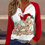 Nadorine Christmas Santa Claus V Neck Shift Casual Long Sleeve Top