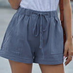 Nadorine Casual Elastic Waist Drawstring Pocketed Loose Shorts Pants