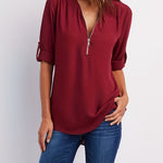 Ariana | Sleek Zip-Front V-Neck Blouse