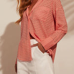 Fashionable Hollow Loose Button Pocket Shirt Top