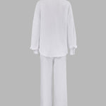 Loose Fit Turn-Down Collar Long-Sleeved Shirt and Wide-Leg Pants Two-Piece Lounge Set