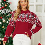 Geometric Crewneck Dropped Shoulder Sweater