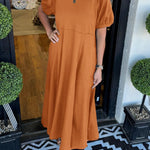 Women's Puff Sleeve Round Neck Long Dress
