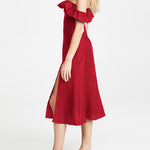 Ruffled Square Collar Long Formal Dress Sleeveless Slit Evening Dress
