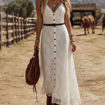 V-neck Lace Sleeveless Maxi Dress
