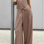 Retro V-neck striped two-piece set