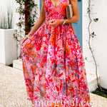 V Neck Sleeveless Floral Print Swing Maxi Vacation Dress