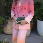 Sunset Dinner Gradient Print Button Lapel Blazer and Pocketed Wide Leg Pants Set