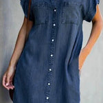 short sleeve slim denim midi dress