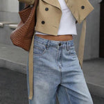 Double-breasted short belted trench coat