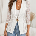 Women's Lace Patchwork Blazer Elegant Shawl Lapel Peplum Coat Single Breasted Three Quarter Sleeve Outwear