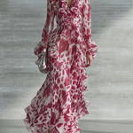 Romantic Bohemian Print Ruffle V-neck Maxi Dress