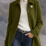 Casual Retro Olive Green Tweed Coat