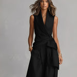 Women's Jet Black Structured Jumpsuit With Wide-Leg Pants & Side Pockets, Modern Bold-Elegant Style Jumpsuit