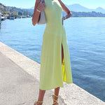 Summer A-Line Knitted Midi Dress Women Sleeveless Solid Sexy Long Dress