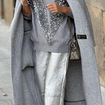 V-shaped sequined embellished pullover sweatshirt top