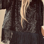 Full of Surprises Sequin Short Sleeve Tassle Trim Loose Top