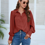 Nadorine V Neck Button Down Shirts Long Sleeve Collared Blouses Tops