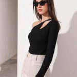 Sexy Hollow Waist Long-sleeved Sweater Base Shirt