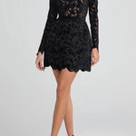 Lydia Embroidered Floral Lace Long Sleeve Belt Tulip Shaped Mini Dress