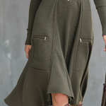 Vintage Zipper Neck Pocket Knit Midi Dress