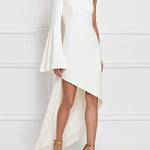 High-Low Long Sleeves Asymmetric Solid Color One-Shoulder Maxi Dresses
