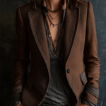 Retro Chic Dark Brown with Contrast Edge Trim Tailored Blazer