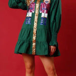 Nutcracker Sequined Button Down Long Sleeve Mini Dress