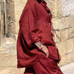 Two-Piece Casual Set Button-Up Shirt and High-Waisted Wide-Leg Pants
