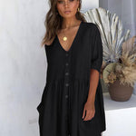 Nadorine Women's Casual Swimsuit Cover Up Blouses Button Down Beach Tunic Dress Bathing Suit Coverup