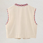 Retro Floral Embroidered Gillet Ethnic Weatern Vest Jacket Sleeveless Cardigan Crop Top