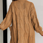Ribbed Trim Hollow Knit Side Slits Cardigan