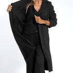 Nadorine Casual Slim Fit Long Blazers Collar Open Front Jacket with Pockets